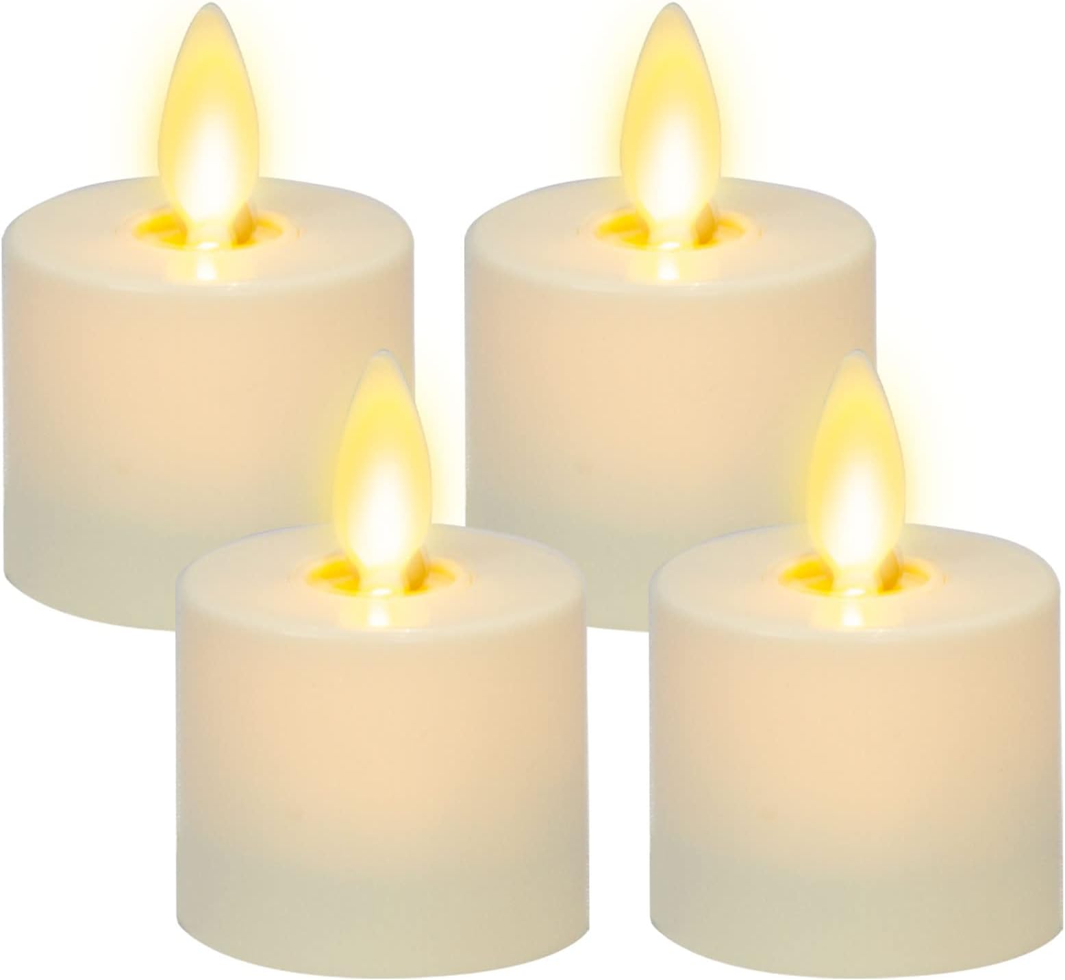 Flickering Flameless Pearl Ivory Tealights - Warm LED Light Flame Votives - Battery Operated Decor for Dining Room Table Centerpieces, Fireplace Mantel, Dinner Party, Reception - Set of 4
