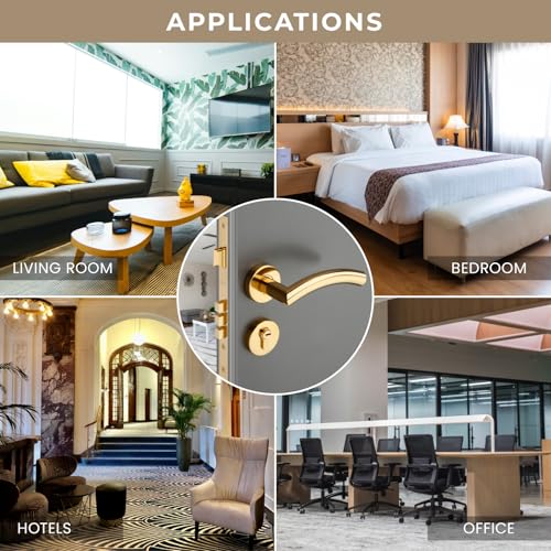 Image of LAPO Mortise Door Lock for Home Main Door & Bedroom with Handle - 50x85mm Body - 3 Brass Keys - Heavy-Duty 70mm Cylinder - Left-Right Fit 30-50mm Door Home Office Hotel | Gold Finish | CMH-5T