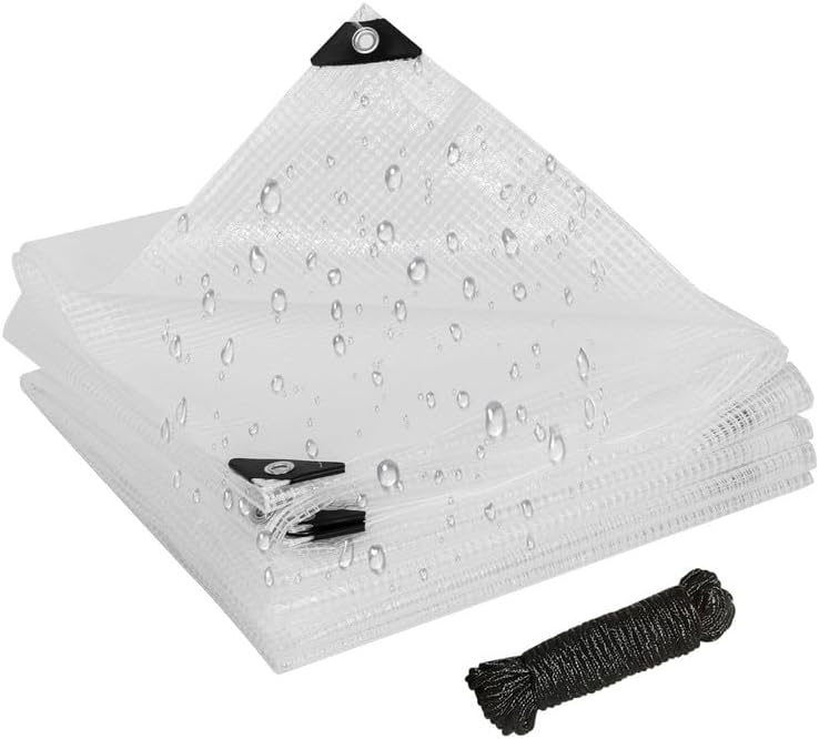 Heavy Duty Clear Mesh Tarp 6.6x9.8ft,Poly Cover Greenhouse Tarp Clear Waterproof Tarps with Grommets,Transparent PVC Vinyl Tarpaulin for Outdoor Plant