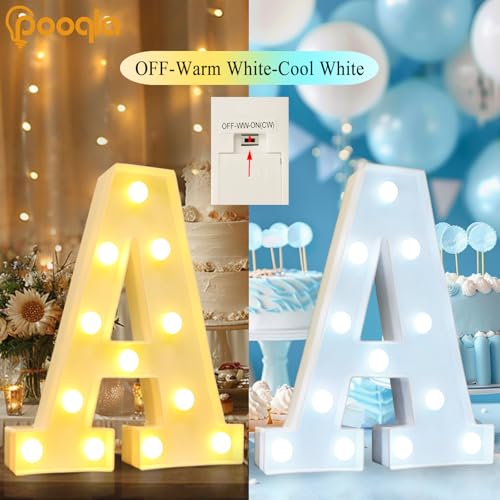Image of Pooqla LED Marquee Letter Lights, Warm White and Cool White Decorative Lighted Letters, Light Up Alphabet Letters for Boys Girls, Party, Wedding, Bar, Night Light, Birthday Decoration, Letter P