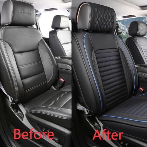Image of JOJOBAY Chevy Silverado Seat Covers,GMC Sierra Seat Covers,Custom Fit 2007-2026 1500 2500HD 3500HD Crew Double Extended Regular Cab,LT LZT RST Trail Boss(Front Pair,Black Blue)