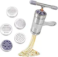 Máquina de fazer macarrão manual, máquina de fazer macarrão de aço inoxidável, para frescos e finos espaguetes, máquina de fazer macarrão, utensílios de cozinha (5 moldes)