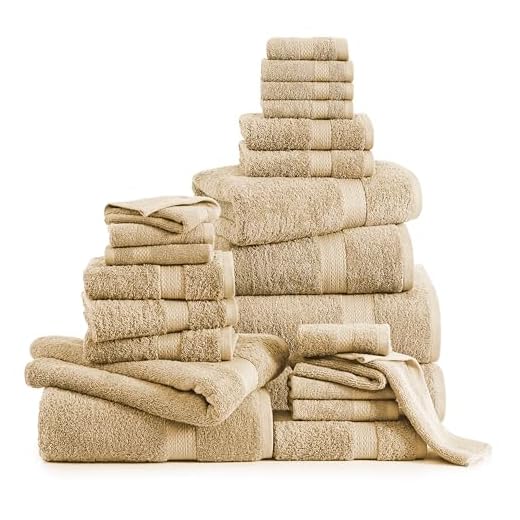 LANE LINEN 24 Piece Towels for Bathroom - 100% Cotton, Oversized Bath Towels, Quick Dry Spa Towels, 2 Extra Large Bath Sheet, 4 Bath Towel, 6 Hand Towel, 8 Wash Cloths,4 Fingertip Towels - Pale Khaki