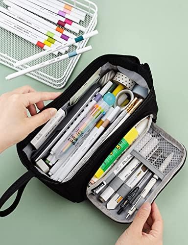 Large Pencil Case Big Capacity Pencil Bag Portable Pencil Case School Supplies Suitable for Middle High School College Students Girls Boys Teen Storage Organizer Gift (Black)