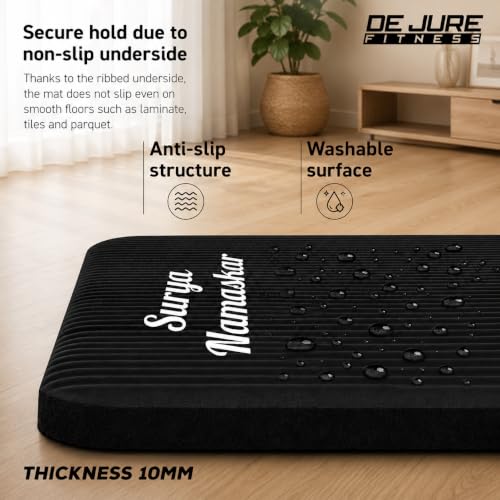 Image of De Jure Fitness Yoga Mat for Women and Men, 10mm Extra Thick Non-Slip NBR Exercise Mat for Yoga, Pilates, Gym & Floor Workouts - with Carry Strap