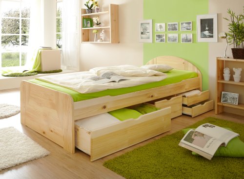 TiCAA Schubkastenbett Erna Kiefer Natur