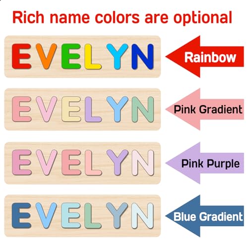 Image of Name Puzzle for Kids Personalized, Baby Easter Basket Stuffer - Custom Baby Boys Girls Easter Birthday Gifts with Engraved Text on Back, Montessori Learning Toys for Toddler 1-3