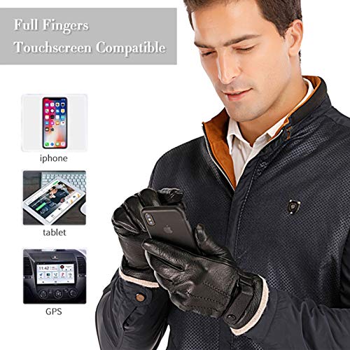 Mens Genuine Leather Gloves Winter - Acdyion Touchscreen Cashmere/Wool Lined Warm Dress Driving Gloves (Black/Cashmere, X-large) - Thumbnail 4