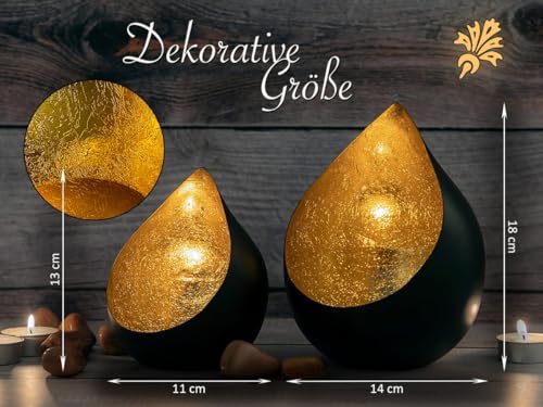 Kerzenständer Kerzenhalter Teelichthalter Metall schwarz Gold Farbe Tropfenform