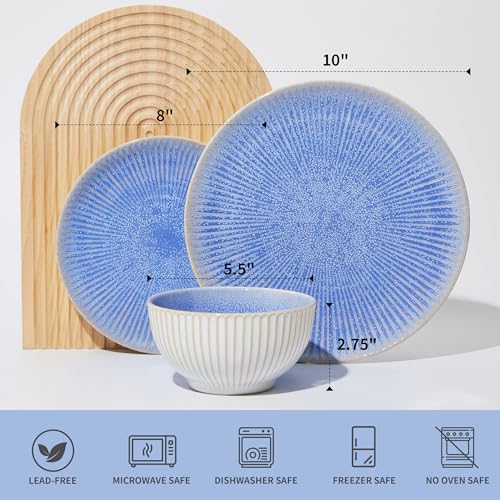 Image of Pokini Ceramic Dinnerware Sets, Handmade Reactive Glaze Plates and Bowls Sets, Highly Chip and Crack Resistant Dish Set, Distinctive Granulated Surface Dishwasher & Microwave Safe Service for 4