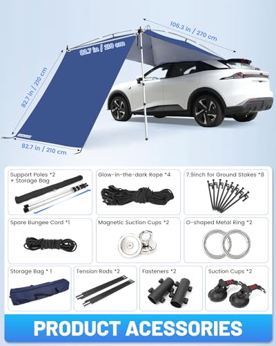 SUPAREE Car Awning Canopy Car Tent Camping SUV Sun Canopy Awning Universal Campervan Awnings Drive Away 210D Anti-UV Waterproof for Caravan/Van/RV (Basic Version) - Image 7