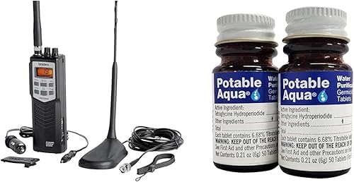 Uniden PRO501TK Pro-Series - Radio CB portátil de 40 canales y tabletas de purificación de agua potable, solución de purificación de agua portátil y