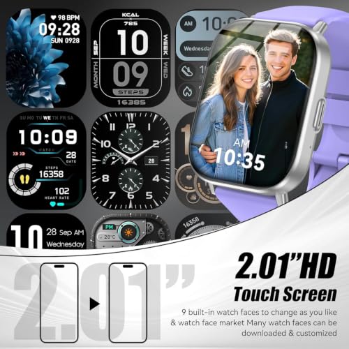 Image of Smart Watch, 2.01 inch HD Touchscreen Fitness Tracker with Bluetooth Calling, 120+ Sports Modes, 24 /7 Heart Rate Sleep Monitor, IP67 Waterproof Smartwatch Compatible with iOS Android (Purple)