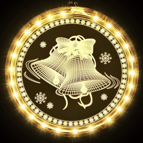 Abnaok Decorazione natalizia per finestra, 3D, illuminazione natalizia a LED, per interni e feste (campane di Natale)