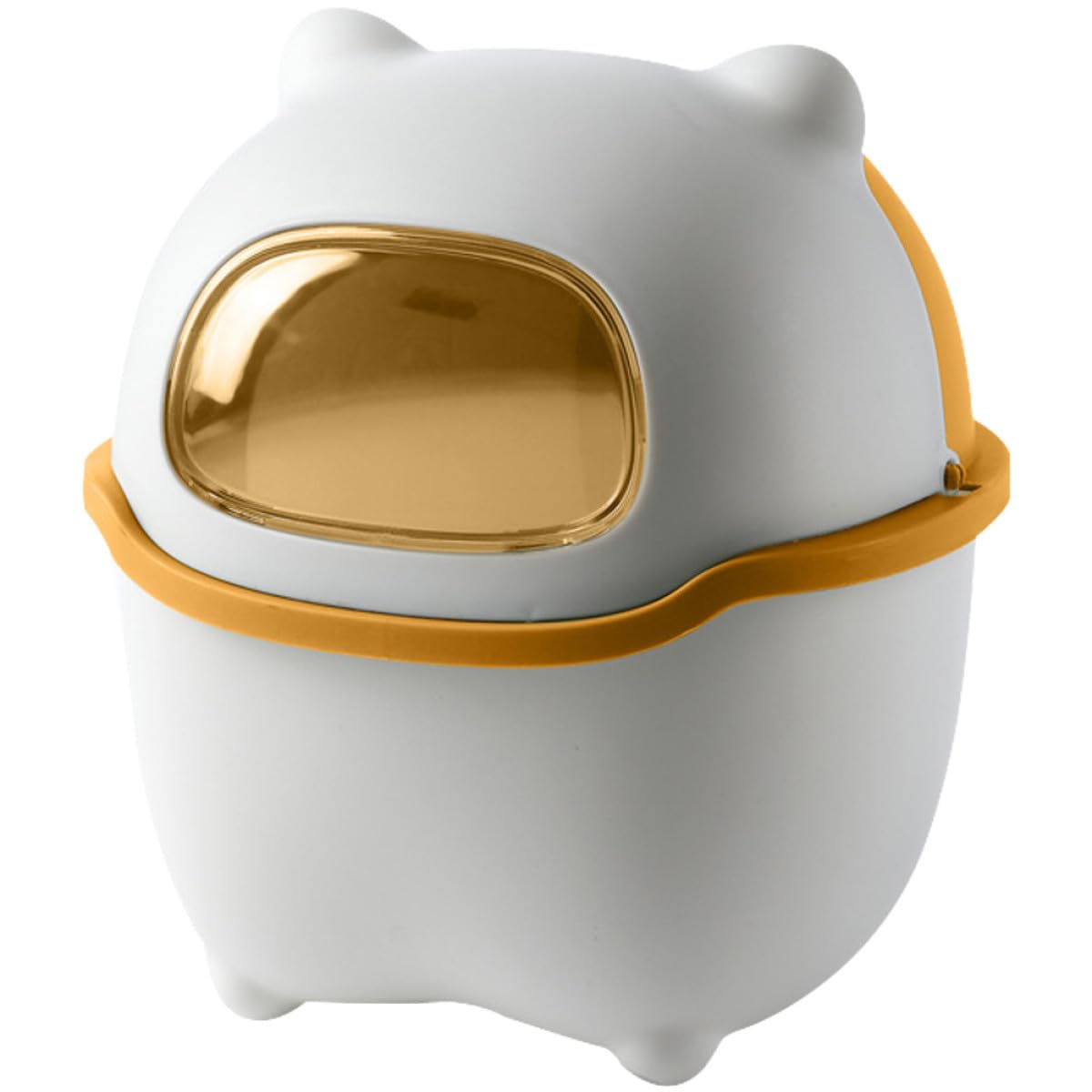 Mini Desktop Trash Can with Lid Bear Cartoon Yellow PP PET