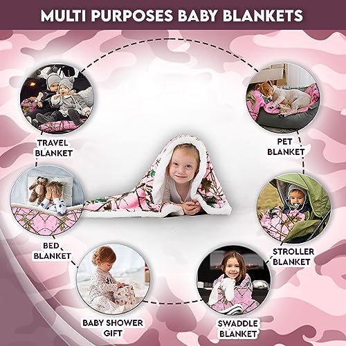 Image of Ultra Soft Sherpa Fleece Camo Throw Blanket | Cozy, Plush Baby Blanket for Kids | Reversible with Camo Prints | Washable | Wide Size for Extra for Warmth & Comfort | Cute Baby Shower Present