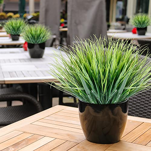 Artificial Grasses 16 Bundles Outdoor Uv Resistant Fake Bright Grass No Fade Faux Plastic Greenery Shrubs Garden Porch Window Box Decorating(Green Grass) #TOP6