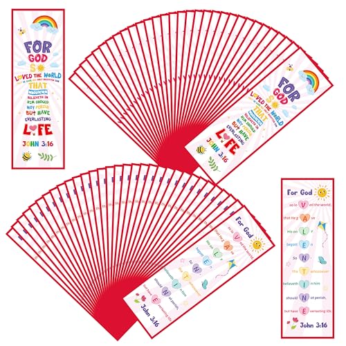 TICIAGA 60PCS Valentine's Day Bible Bookmarks for Kids John 3:16 Religious Christian Church Bookmark Giveaways for Sunday School Party Favors for Classmates Exchange Gift for Boy and Girl, Colorful