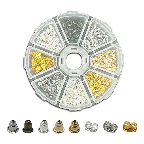 BornFeel Tuercas Pendientes 8 en 1 Kit Pendientes Tapon 400 Pieza Topes para Pendientes para el Accesorios de Joyería Oro Plata Bronce Forma de Mariposa & Bala Cover