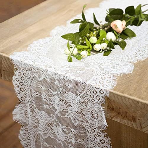 4 Pcs Lace Table Runners 14 x 120 Inch for Wedding Bridal Shower Baby Shower Party Table Decoration, White Wedding Table Party Supplies