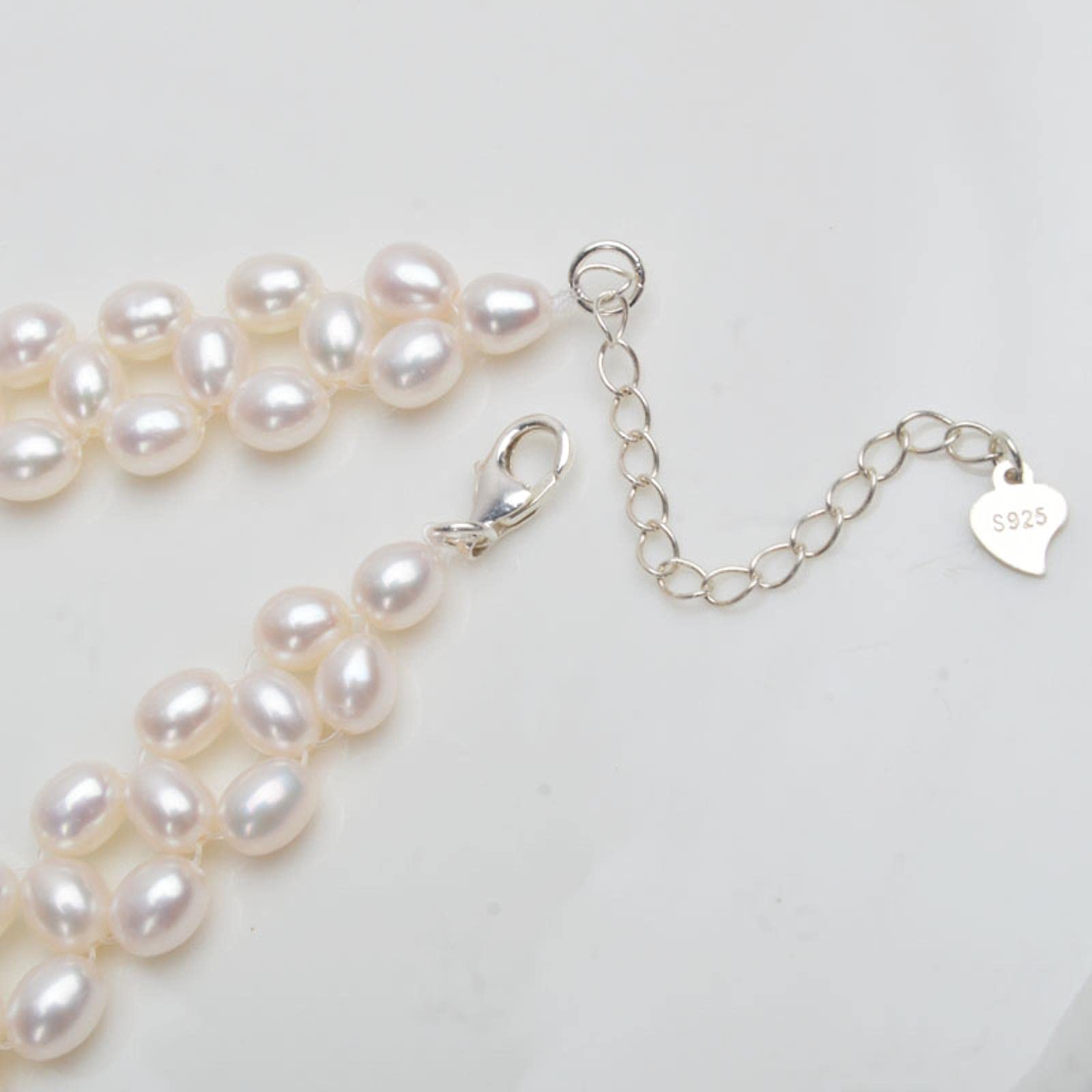 SALAN Collar De Gargantillas De Perlas De Agua Dulce Naturales 925 Cierre De Plata Esterlina 4.5-5mm Perla Tejida A Mano