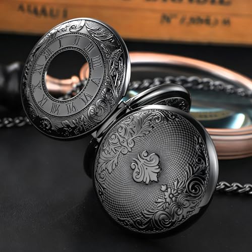 Image of Vintage Gold Double Sides Open Case Mechanical Men's Pocket Watch,Double Face Roman Dial Clock Hand Wind Pocket Watch for Men with FOB Chain