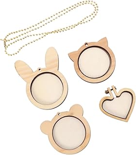 HAPINARY 5piezas Soporte De Madera Para Bordar Mini Bastidores De Madera Incluye Gatito De Oso De Conejo De Corazón Cadena De Cuentas Doradas Para Punto De Cruz Manualidades y Costura