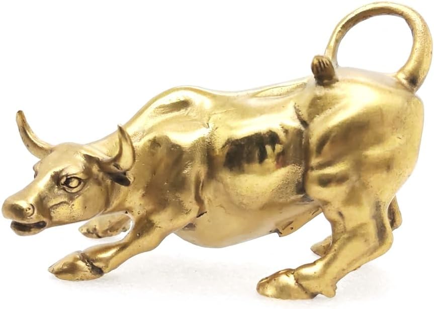 Brass Bull Figurine, Wall Street Bull Art Decor, Cow/Ox Figure Statues and Sculptures Home Decor (Small)