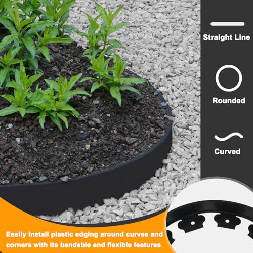 Hugeleaf Landscape Edging 2 Inch Tall, 40 Feet Garden Edging Border with 40Pcs Stakes,Lawn Border for Landscaping, Flower Beds(Black) - Thumbnail 6