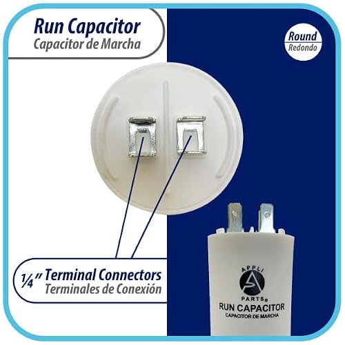 Appli Parts Run Capacitor for Electric Motors 75 Mfd uF (microfarads) 250VAC Plastic Case with terminals CBB60 Round Universal fit Water Pumps and Others in High in Wide CON-75-250-P - Thumbnail 4