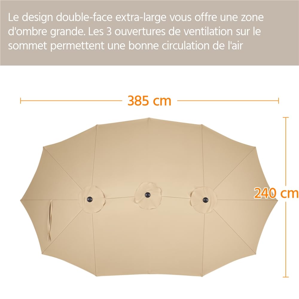 Yaheetech Parasol de Jardin Double Extérieur avec Base et Manivelle Sac de Rangement Parasol Triple Tête Terrasse Jardin Bord de la Mer Bistro