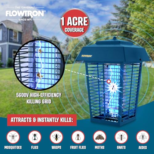Image of Flowtron Electric Bug Zapper, 1 Acre Outdoor, 40W UV, 5600V Zap, Blue