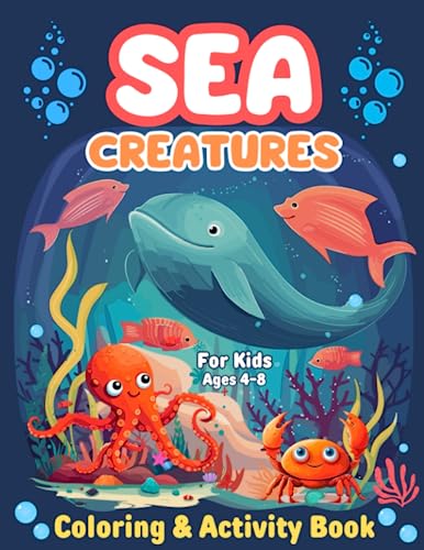 Sea Creatures Coloring and Activity Book for Kids Ages 4-8: Coloring, Dot To Dot, Mazes, Puzzles, Word Search and More! (60 Sea Illustrations) image 2