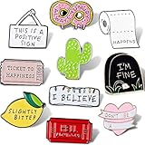 WILLBOND 10 Stücke Süße Emaille Brief Brosche Pin Karikatur Emaille Pins Set Spruch Emaille Pin Abzeichen für Kleidung Taschen Jacken Zubehör DIY Basteln Weihnachten