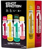 1Shot Protein, 2 Flavor Variety Pack, 24g Protein in a Pocket-Sized Shot, 0g Sugar, 96 Cals, Gluten-Free, Lactose-Free, 3 Fl Oz (Pack of 4)