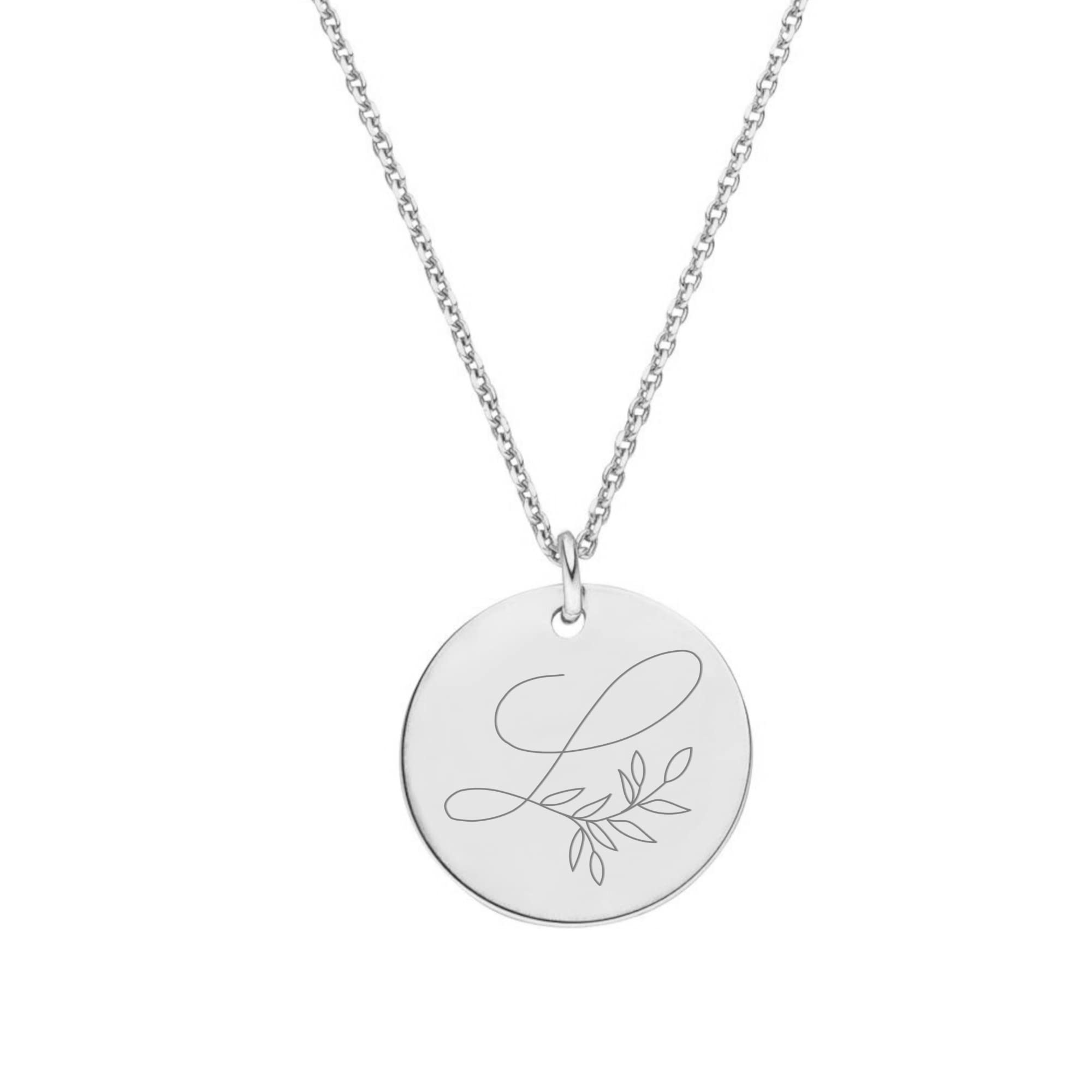 Kette Buchstabe Plättchen-Anhänger 925 Silber Gravur Blätterranke