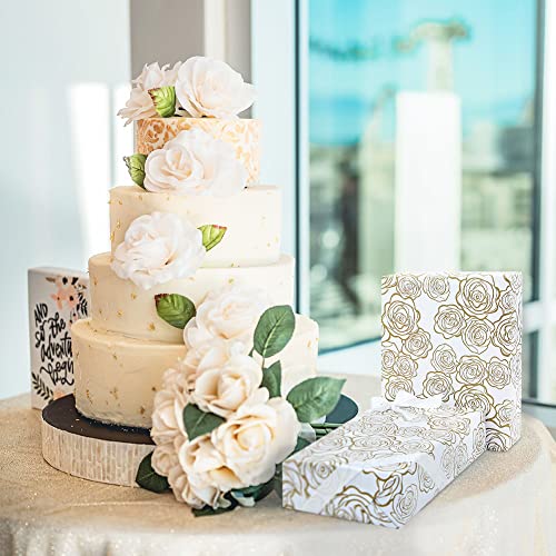 Gift Wrapping Paper, Golden Rose Pattern In White Art Paper With 1 Roll Gold Ribbon, For Weddings, Mother's Day, Birthdays, Baby Showers, Bridal Showers, Valentine's Day Or Any Occasion(6 Sheets) #TOP5