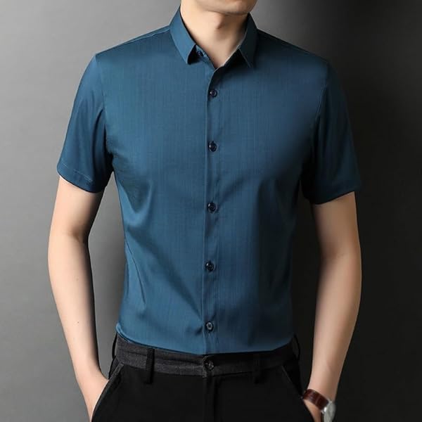 FSHGSA Herrskjorta Sommar Kortärmad Icke-strykning Herrskjorta Tunn All-over Top (Color : Blue,White, Size : 48/105)