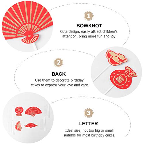 Amosfun 24Pcs Chinese New Year Cupcake Toppers 2021 New Year Red Money Fu Bag Fan Cloud Paper Cake Pick Decorative Dessert Fruit Picks For Home Shop #TOP2