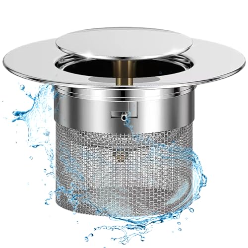 3 in 1 Kitchen Sink Drain Strainer Drain Stopper Stainless Steel,Kitchen Sink Stopper Kitchen Drain Pop Up Sink Stopper Strainer,Fits US Standard 3-2 Inch (Copper Core)