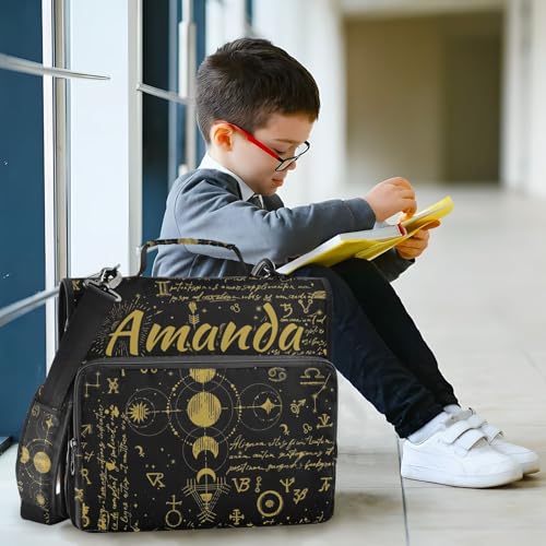 Image of Custom 3 Ring Zipper Binder Sun Moon Astrology Boho Personalized Name 1.5 inch Binders Large Capacity Multi Pockets for School Office Supplies