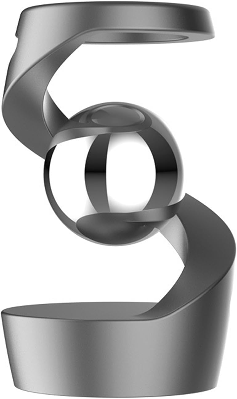 Suspended Gyroscope Desk Toy - Gravity Defying Kinetic Desk Toy, Rotating Gyroscope Perpetual Motion Metal Ball Toy, Stress Relief Optical Illusion Home Office Executive Gadget Gift for Men, Grey
