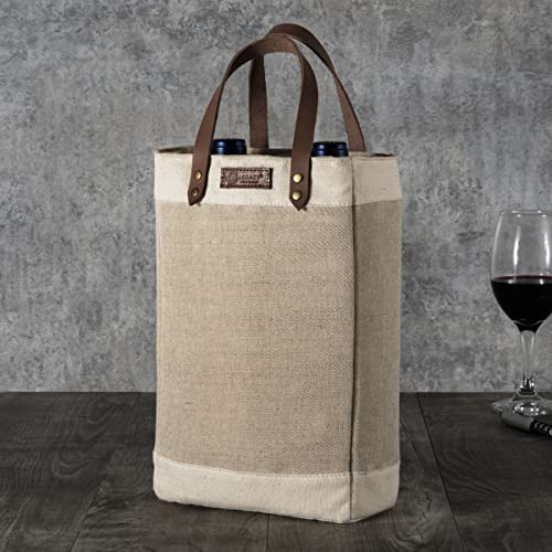 PICNIC TIME Sacola de vinho isolada com 2 garrafas de juta Pinot e bolsa de presente, bege