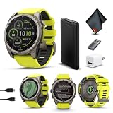 Garmin Fenix 8 - Smartwatch multisport GPS in titanio con cinturino in silicone giallo amplificatore, durata della batteria 48 giorni, torcia LED integrata, set di smart watch per salute e fitness
