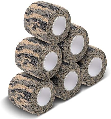 AIRSSON 6 Roll Camouflage Tape Military Camo Stretch Bandage for Gun Rifle Camping Hunting 2" x5 yds Self-Adhesive (ACU)