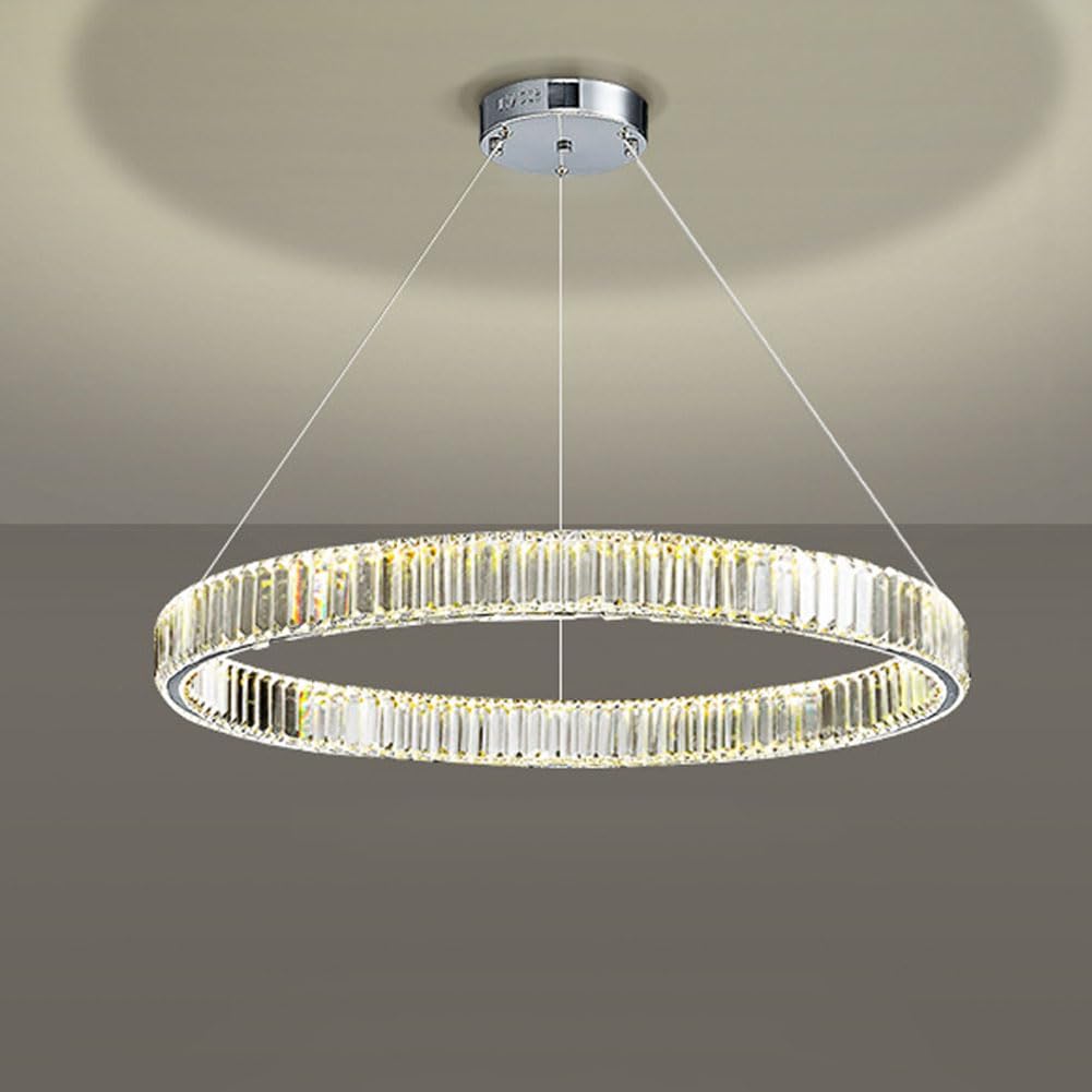 KXEcoLife Scandinavian luxury chandelier, light circle crystal lamp, simple modern art for bedroom dining room study living lighting,Chrome,100cm