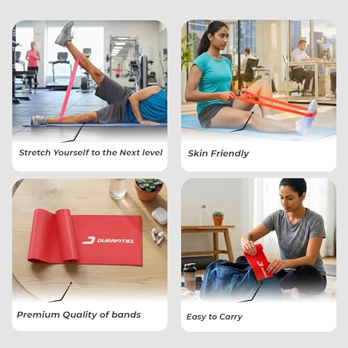 Image of Durafit91 Resistance Bands Set of 1(Light Red), Exercise Thera Band for Unisex, Natural Latex Stretch Band for Yoga, Pilates, Strength Training, Home Workout,Gym Fitness, Physical Therapy & Rehab
