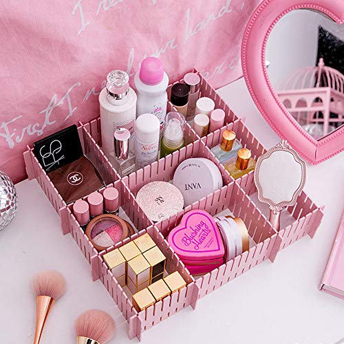 ShineMe Drawer Dividers 8pcs Adjustable Plastic Divider Household Storage Thickening Sub-Grid Finishing Shelves for Home Tidy Closet Stationary Makeup Socks Underwear Scarves Organizer (Pink)