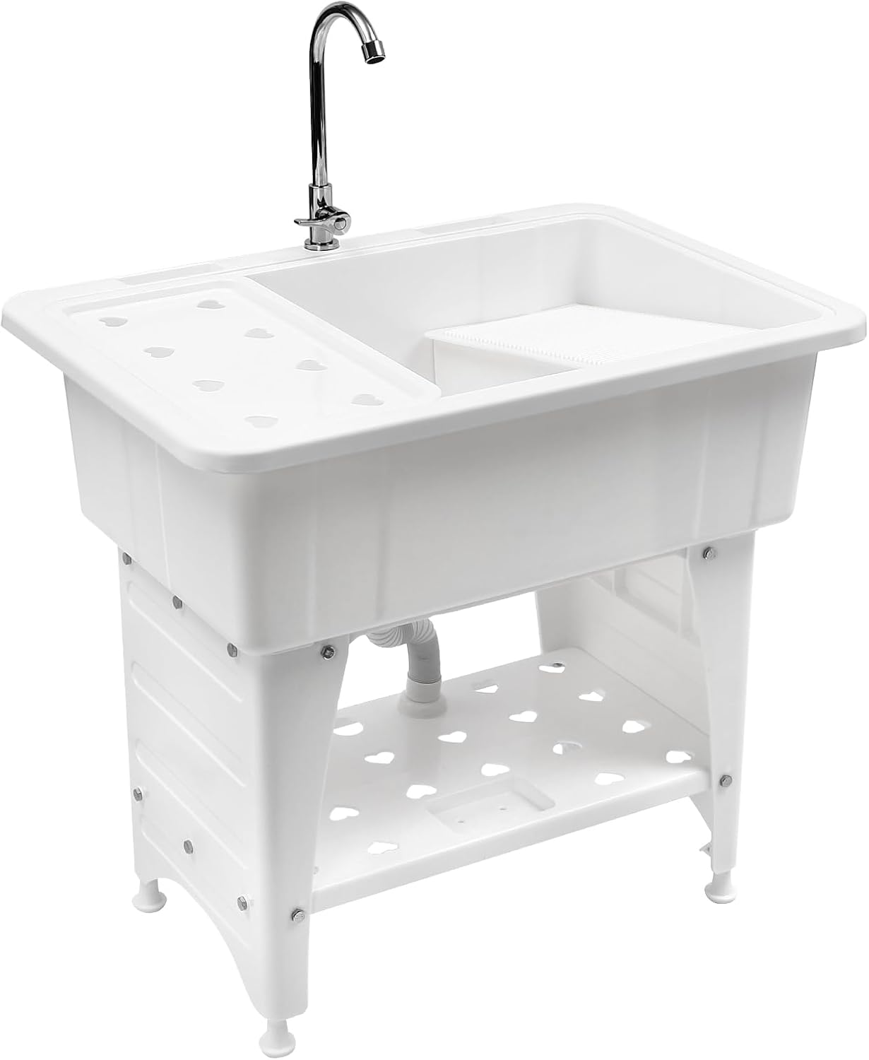 Freestanding Utility Sink, White Plastic Laundry Tub, Plastic Garage