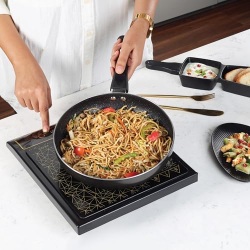 Image of CELLO Vego Induction Stove Cooktop 1600 Watts Black | Safe & Reliable, Unique Glass Design, Customized Preset Menu, 7 Stage Power Settings | For Kitchen & All Types of Utensils | 1 Year Warranty